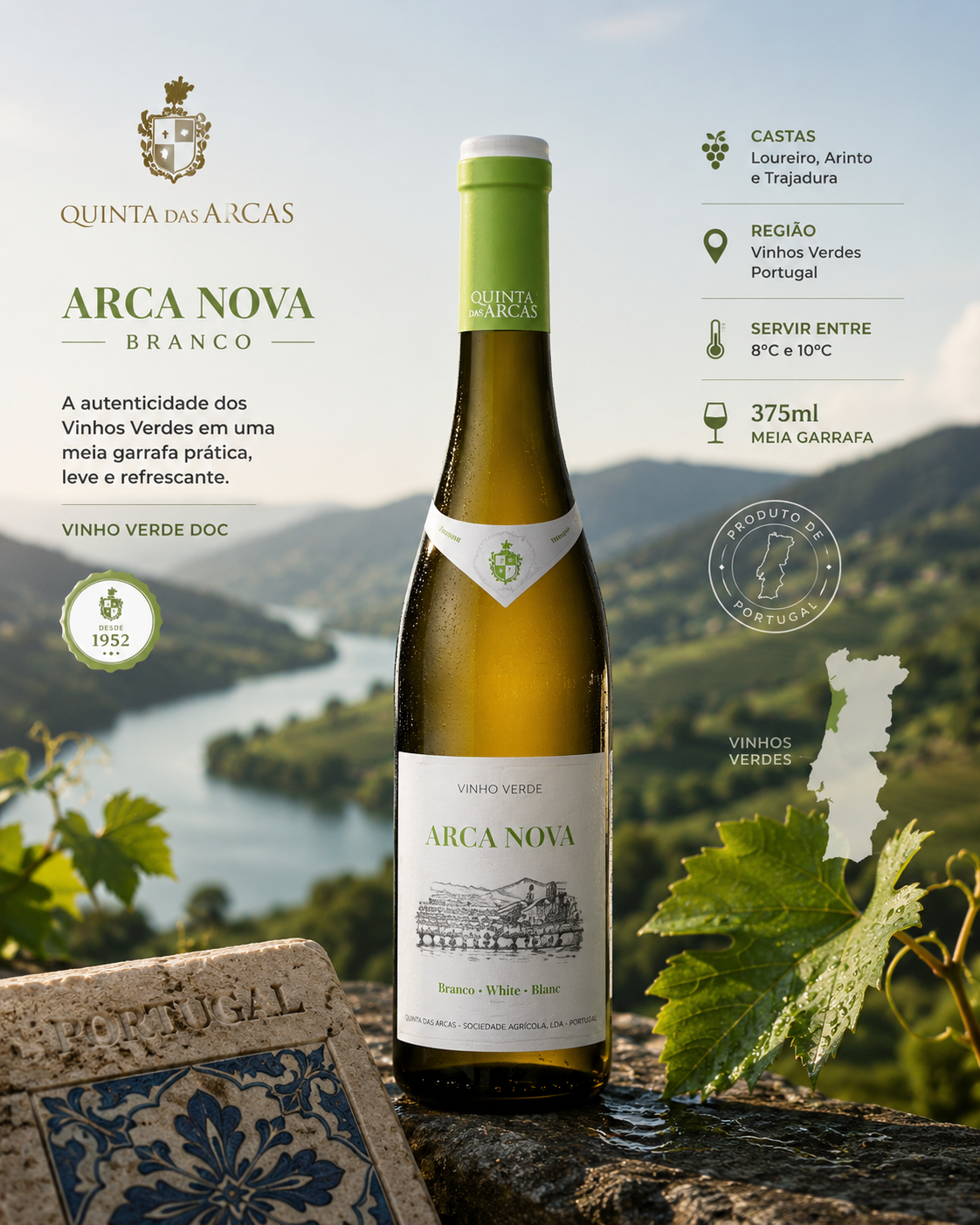 Vinho Verde Português Arca Nova Branco 2025 375ml | Quinta das Arcas