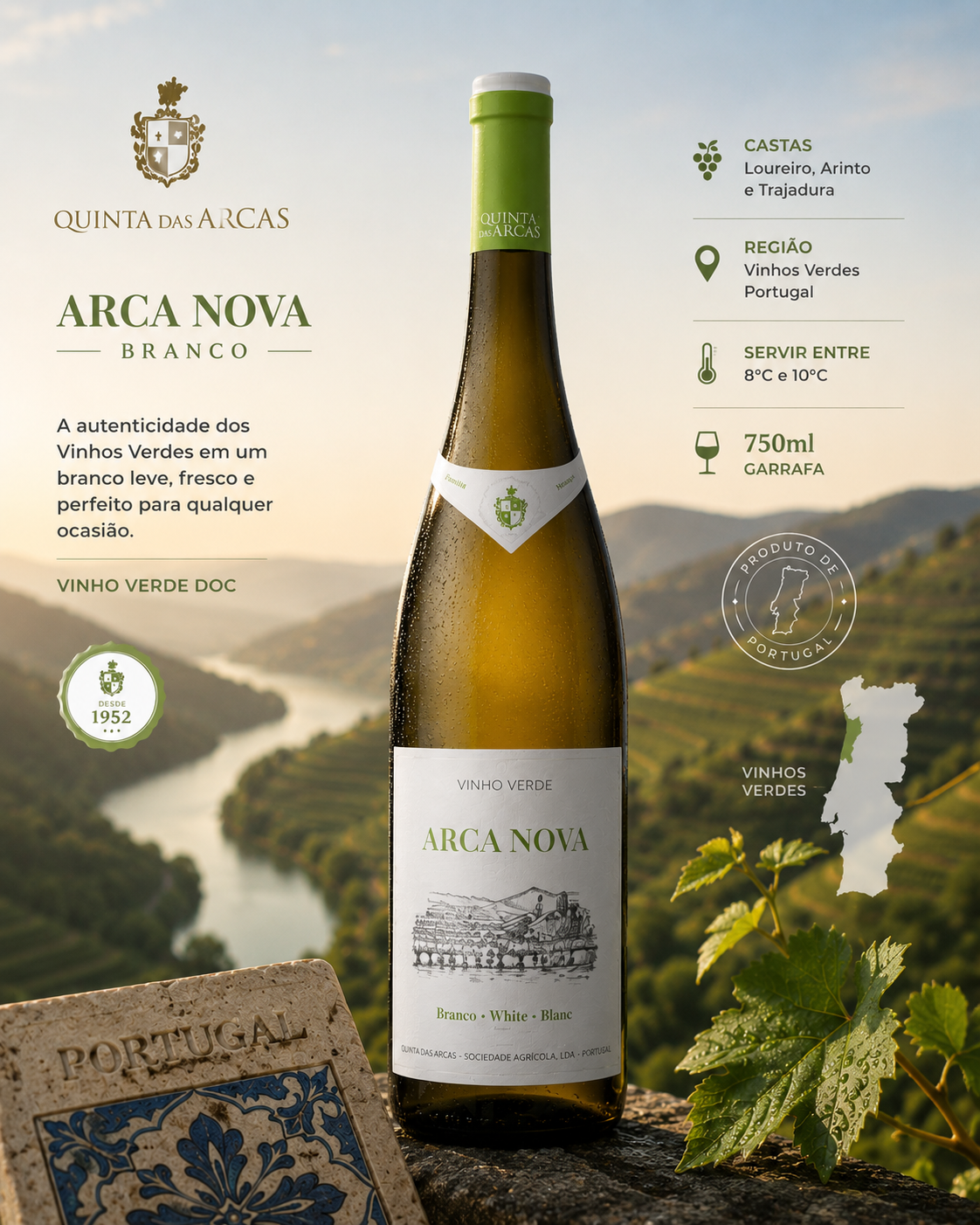 Vinho Verde Português Arca Nova Branco 2025 750ml | Quinta das Arcas