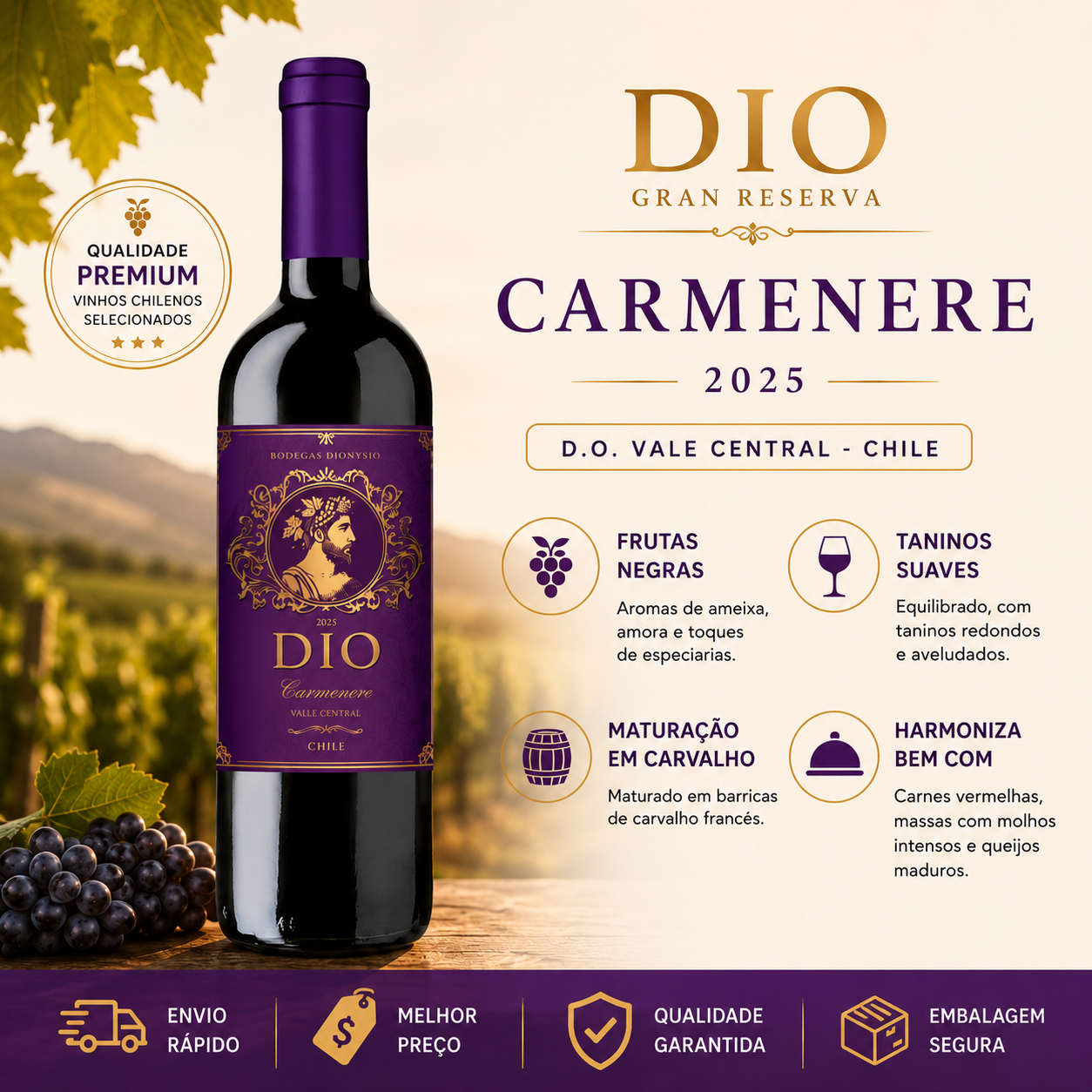Vinho Tinto DIO Carmenere - Chile 2025